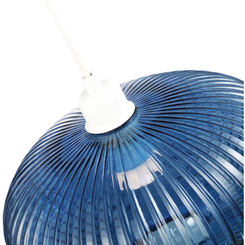 Happy Homewares Designer Navy Midnight Blue Line Ribbed Glass Oval Pendant Shade Image 5