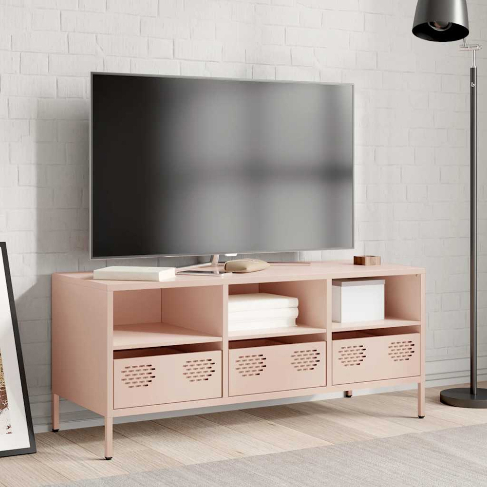 vidaXL 3 Drawer 3 Shelf Pink Steel Industrial Style TV Cabinet Image 8