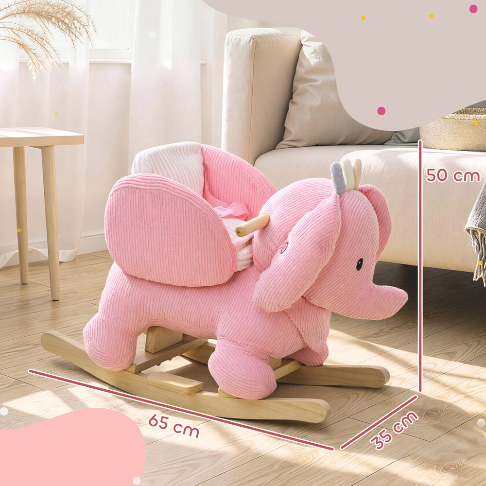 Tommy Toys AIYAPLAY Kids Pink Plush Ride On Rocking Elephant with Safety Belt and Interactive Sound Image 9