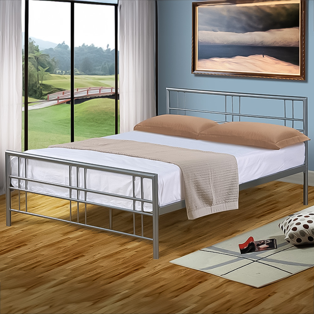 Brooklyn Double Silver Metal Bed Frame Image 1