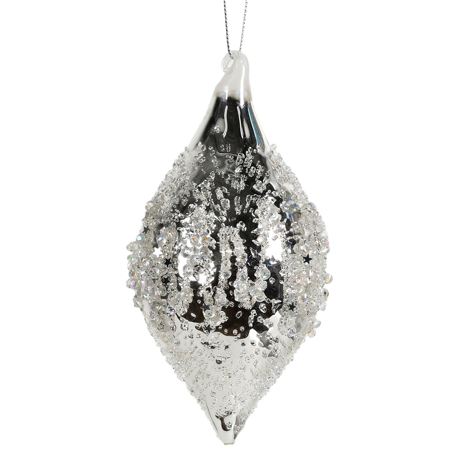 Chic Noir Shiny Silver Beaded Droplet Ornament Image