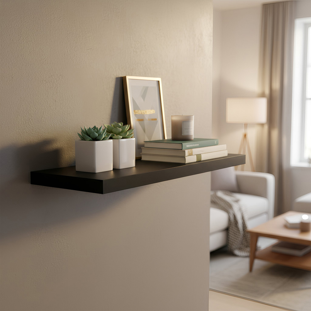 Harbour Housewares 60cm 6 Pack Black Floating Shelf Image 4