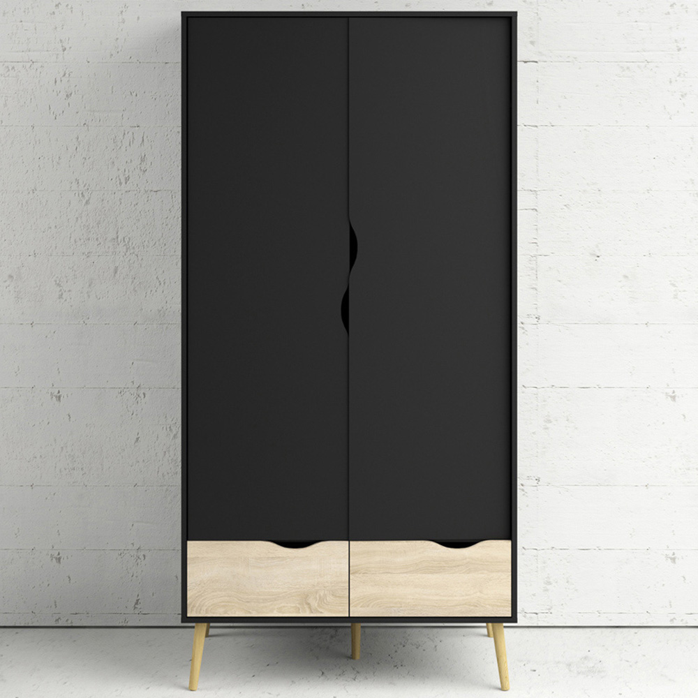 Florence 2 Door 2 Drawer Black and Oak Wardrobe Image 1