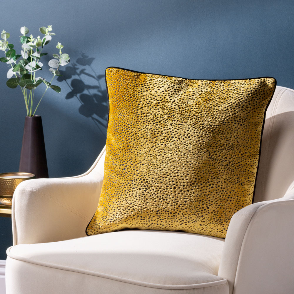 Paoletti Estelle Gold and Black Spotted Cushion Image 2