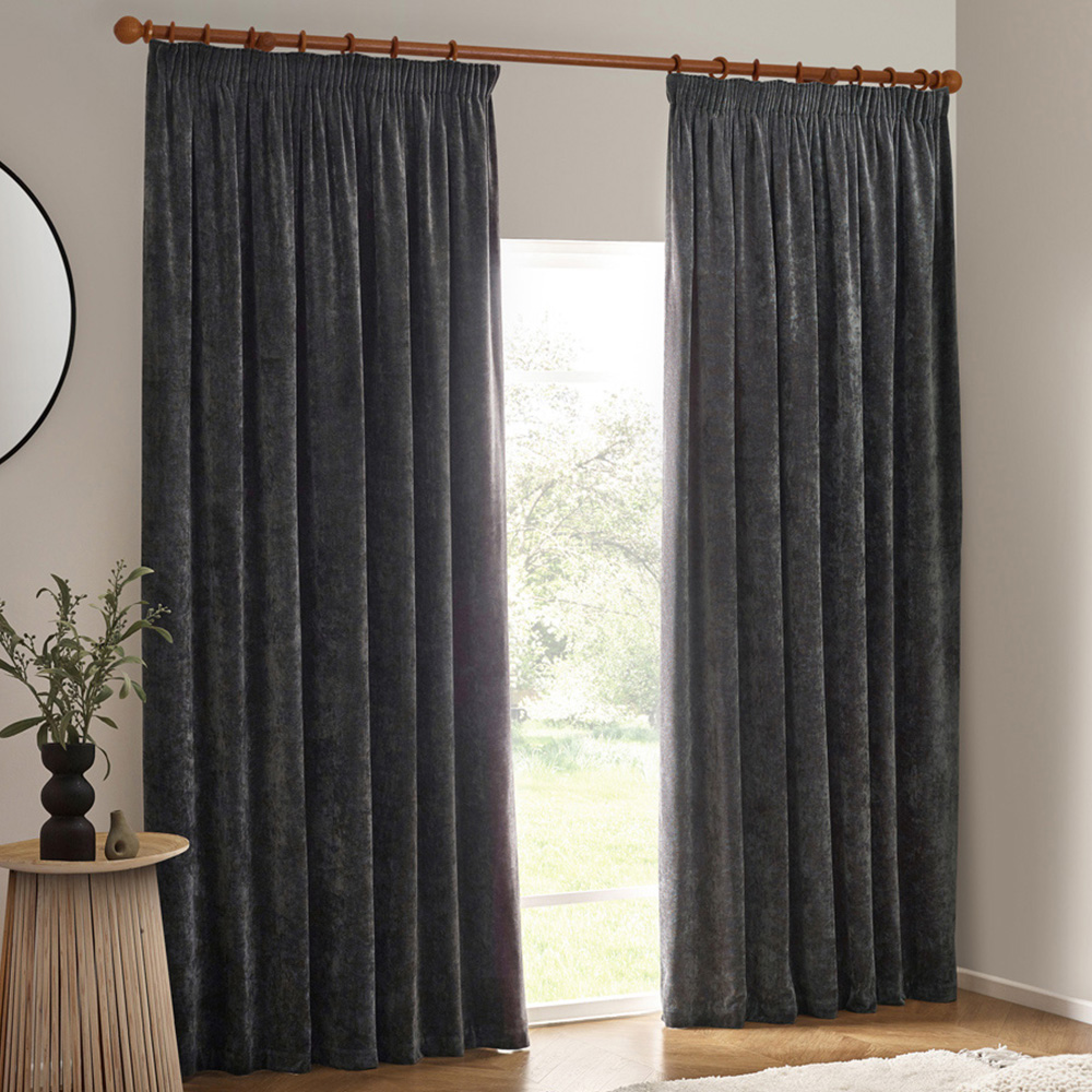 Yard Heavy Charcoal Chenille Blackout Pencil Pleat Curtains 168 x 229cm Image 1