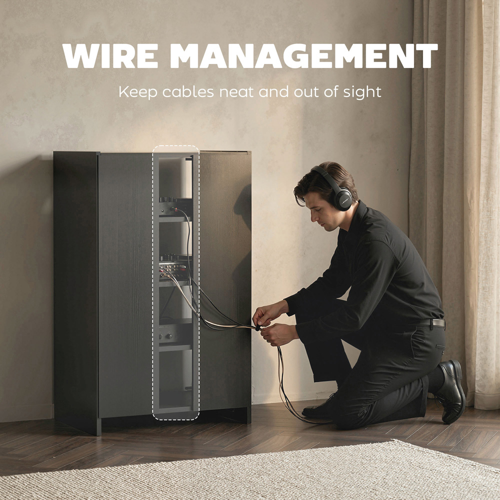 HOMCOM 4-Tier Black Wood-Effect Hi-Fi Stand with Adjustable Shelves Image 8