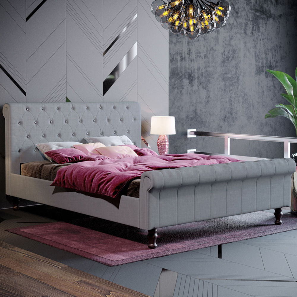 Vida Designs Violetta King Size Light Grey Linen Bed Frame Image 1