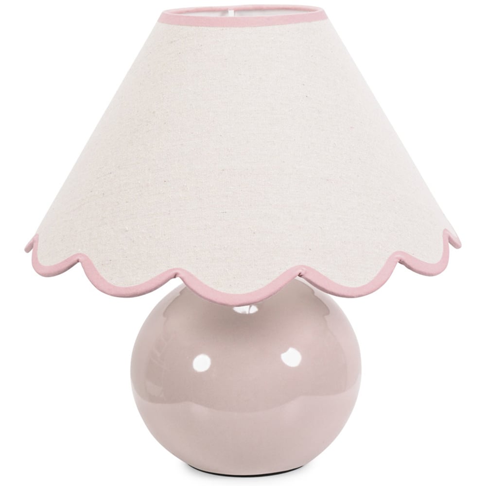 ValueLights Bosco Natural Stone Linen Pink Trim Scallop Shade Ceramic LED Table Lamp Image 1