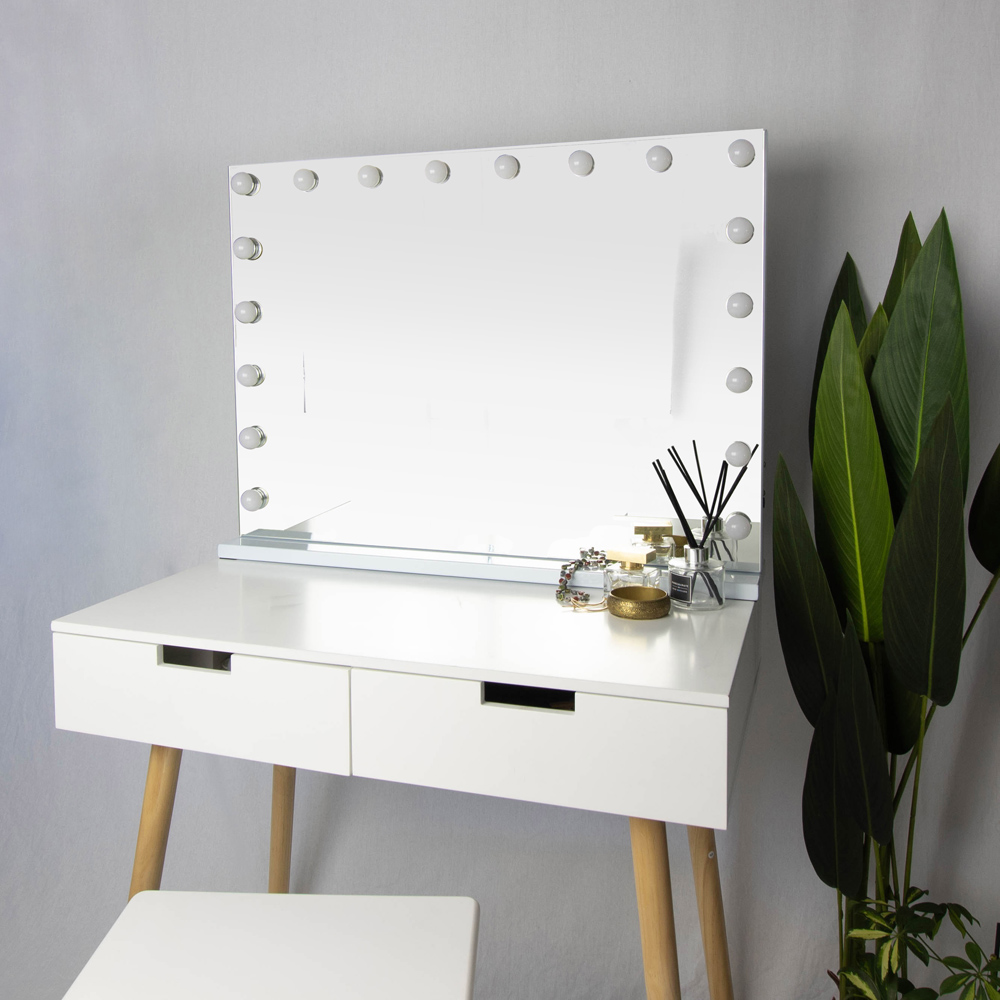 Jack Stonehouse White Caludette Hollywood Vanity Mirror with 18 LED Bulbs Image 2