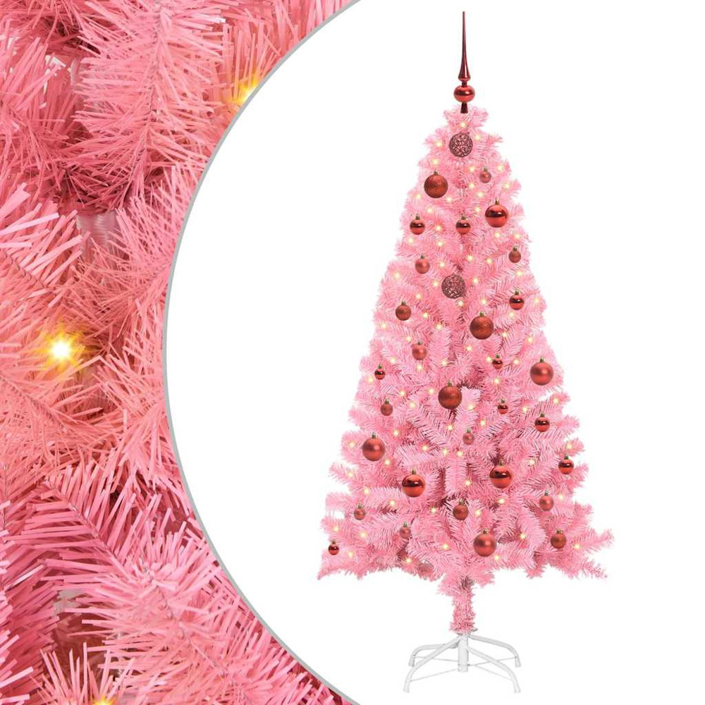 vidaXL Pre-Lit Red Baubles Pink Artificial Christmas Tree 5ft Image 2
