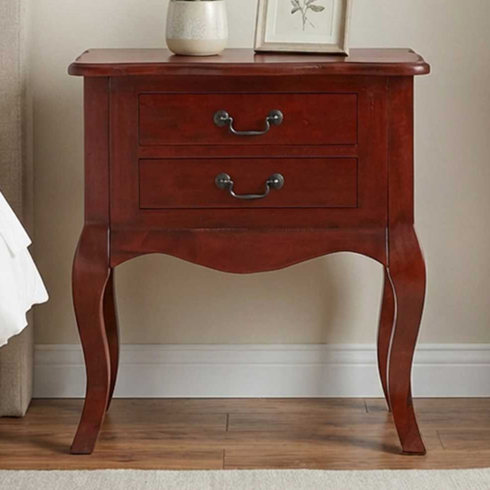 vidaXL 2 Drawer Dark Brown Solid Mahogany Wood Side Table Image 1