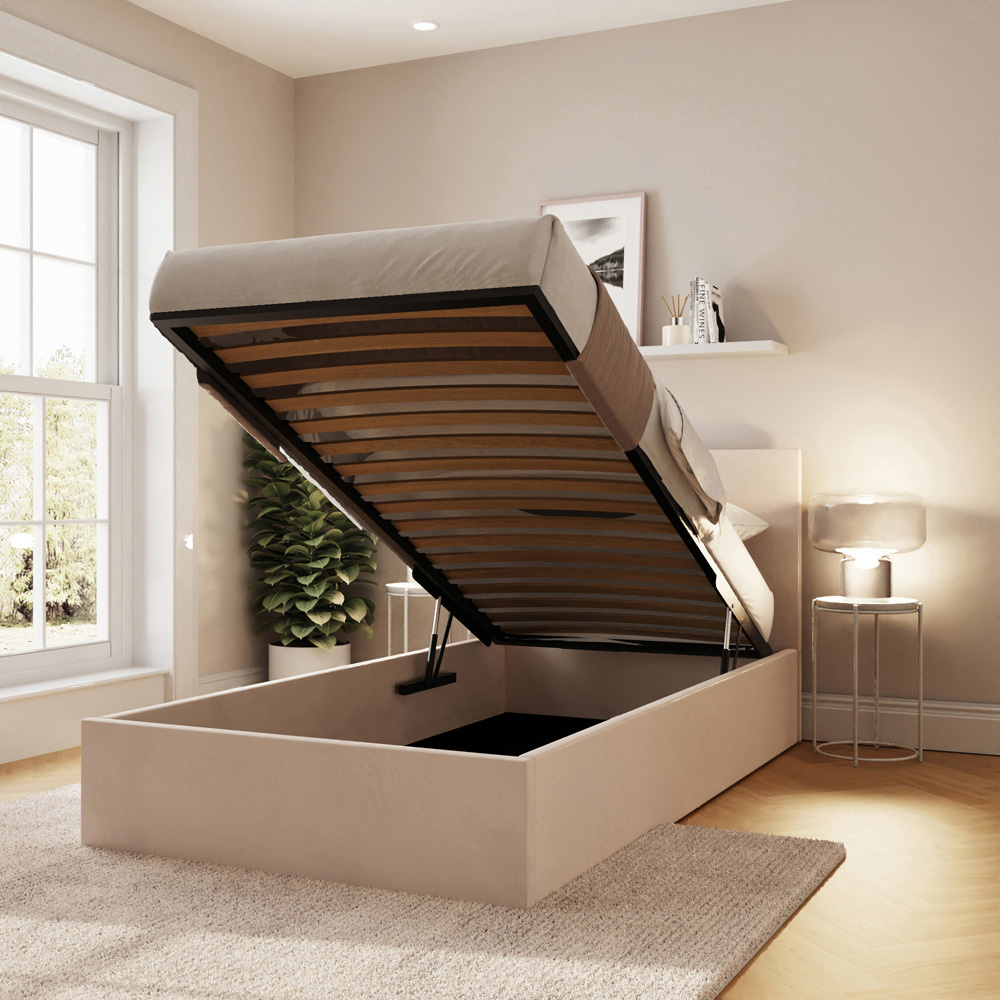 GFW Single Natural Velvet End Lift Ottoman Bed with Memory Pocket Spring Mattress Image 8