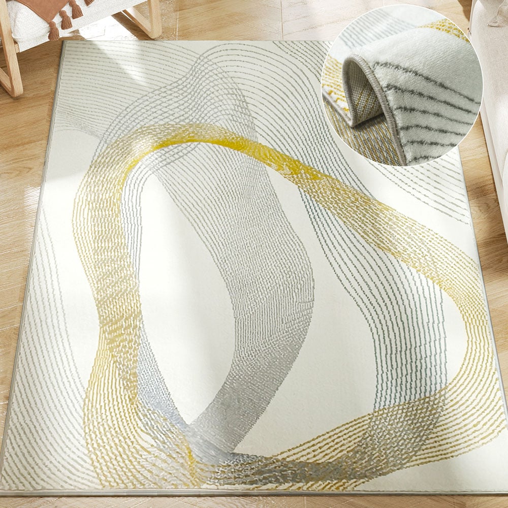 HOMCOM Cream White Flowing Lines Allergy Friendly Rug 230 x 160cm Image 4