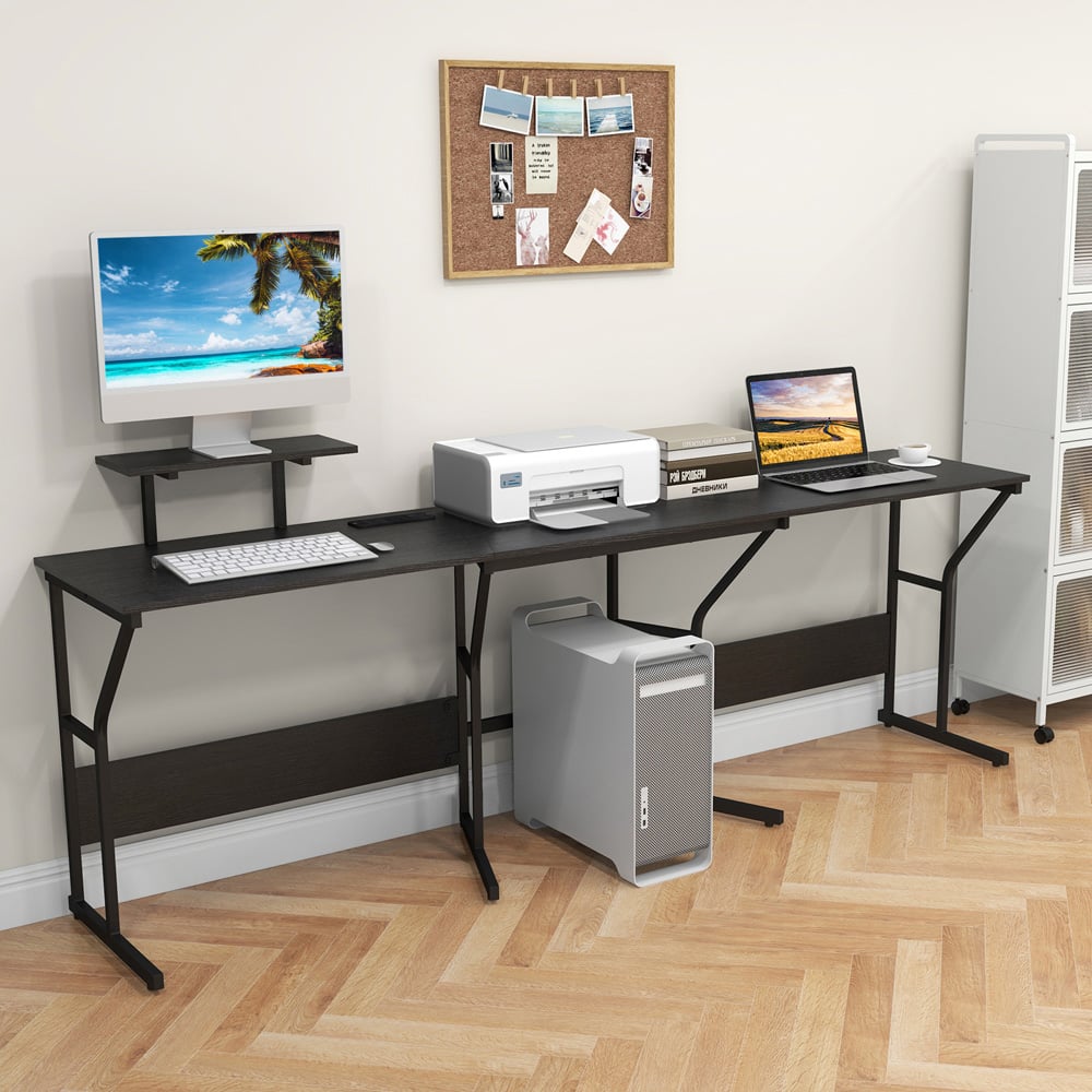 Costway L Shaped Computer Desk with Movable Monitor Stand and USB Port Black Image 1