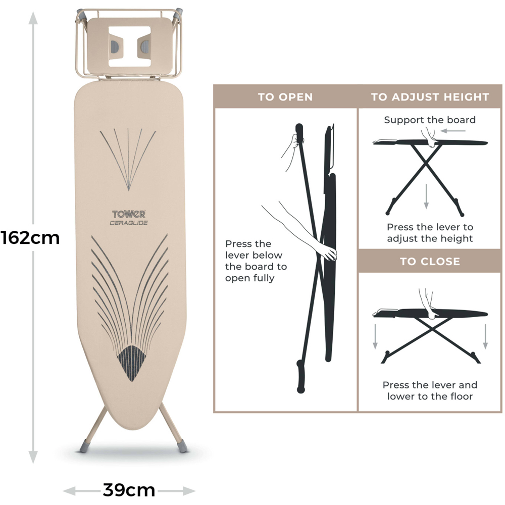 Tower Eclipse Plus Latte Height Adjustable Large Ironing Board Image 9
