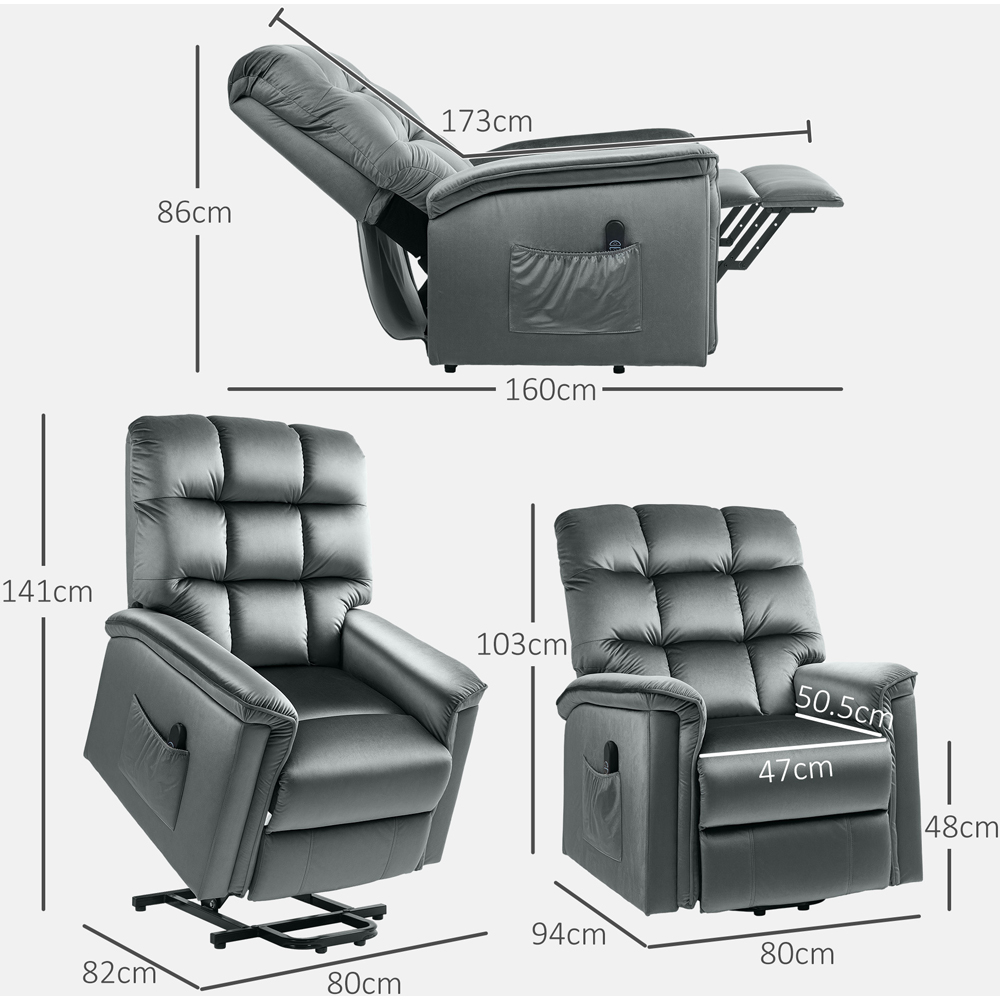 HOMCOM Dark Grey Velvet Electric Power Lift Elderly Recliner Armchair Image 7