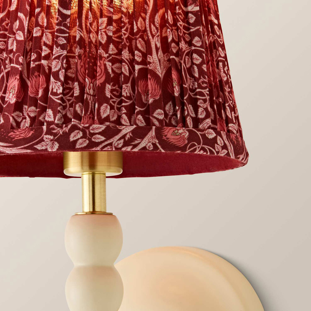 ValueLights Bobble Burgundy Floral Pleated Shade Cream Wooden Wall Light with Bulb Image 4