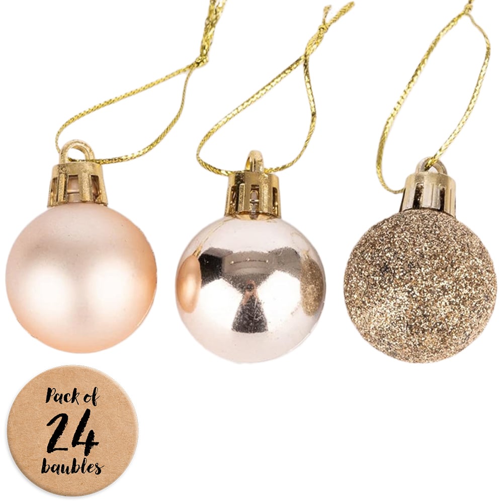 Shatchi Champagne 3cm Gold Shatterproof Christmas Bauble 24 Pack Image 1