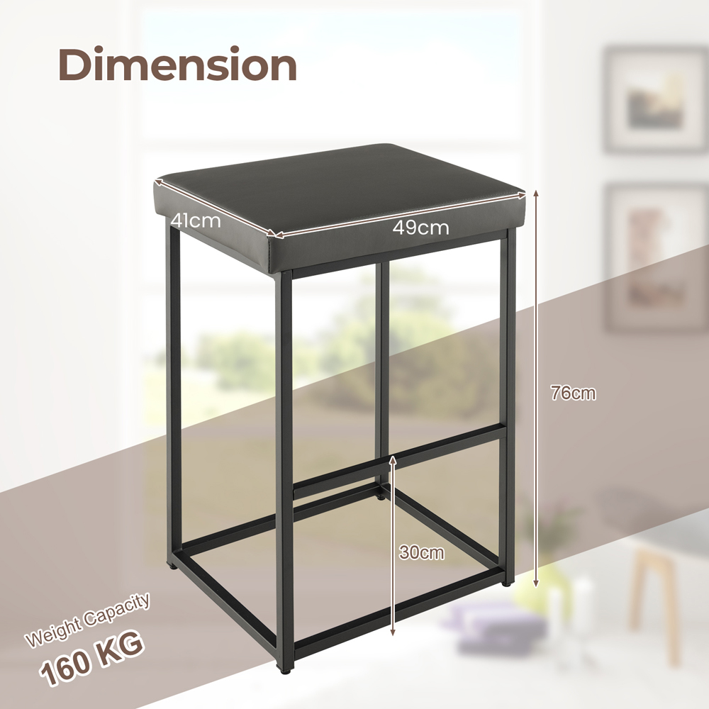 Costway Grey PU Leather Bar Stool Set of 2 Image 7