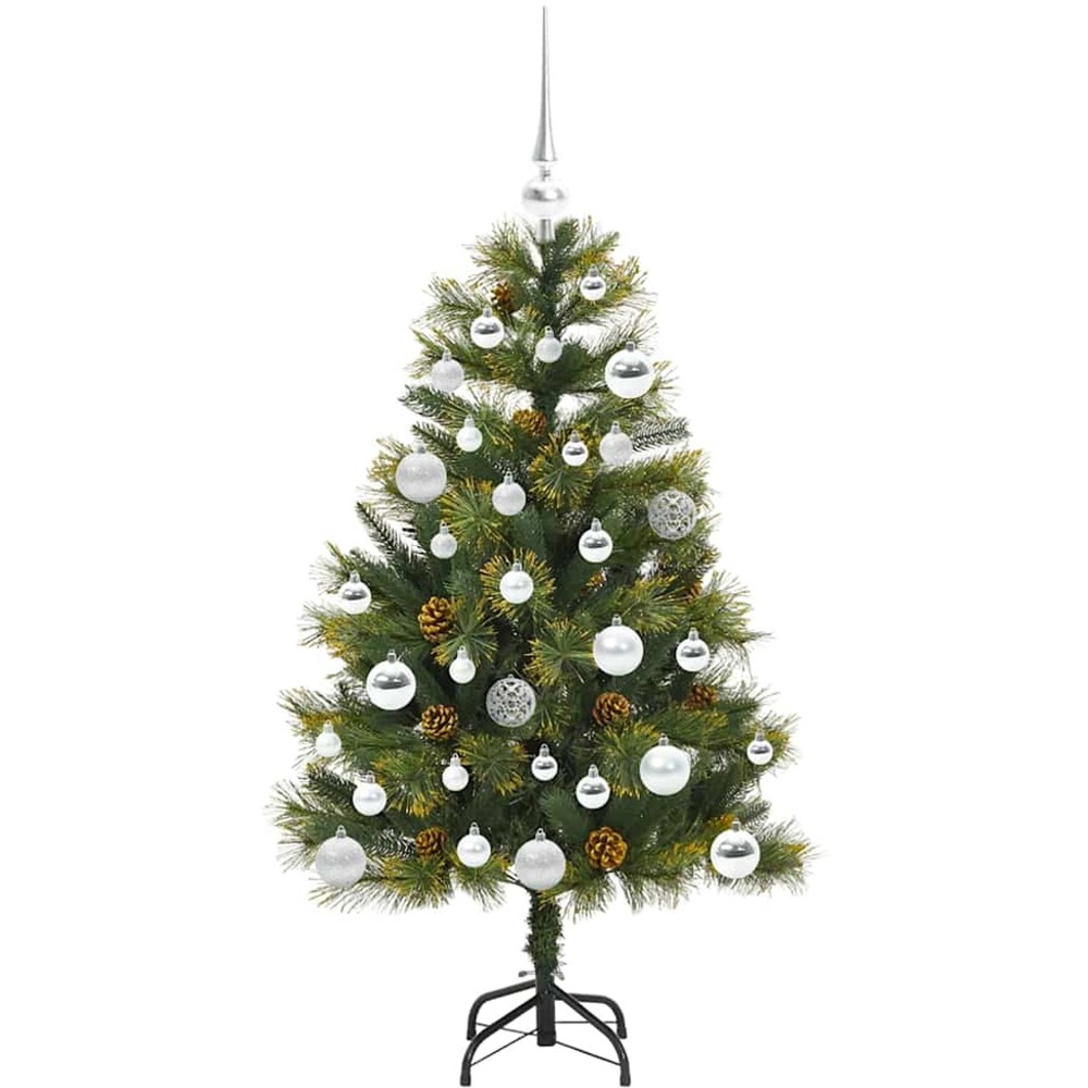 vidaXL Pre-Lit Silver Baubles and Pinecones Green Artificial Christmas Tree 4ft Image 4