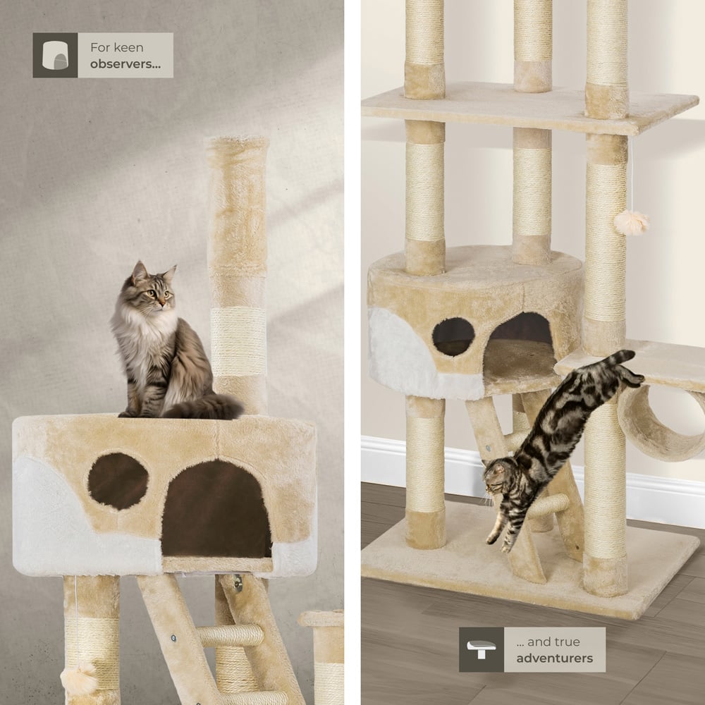 tectake Hansi Beige and White Cat Tree with Scratching Posts 260cm Image 5