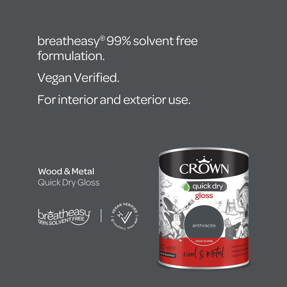 Crown Quick Dry Anthracite Gloss Wood and Metal Paint 750ml Image 7