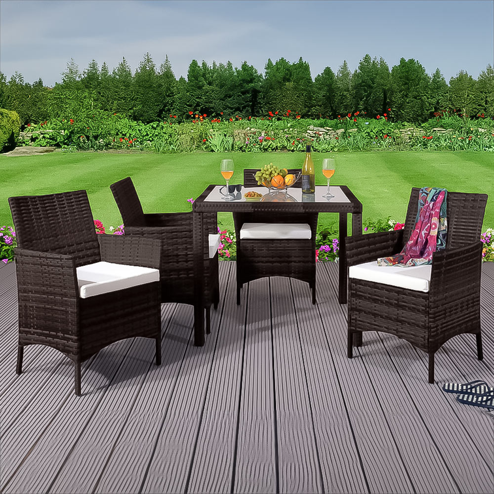 Brooklyn  4 Seater Rattan Square Dining Garden Set Brown Image 1