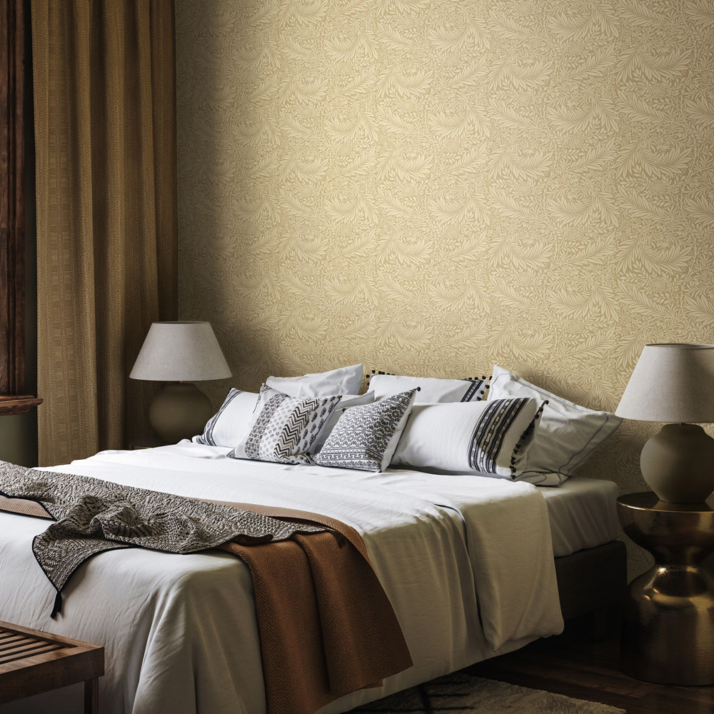 Hoopla Walls Elegance Ditsy Leaf Stripe Straw Wallpaper Image 2