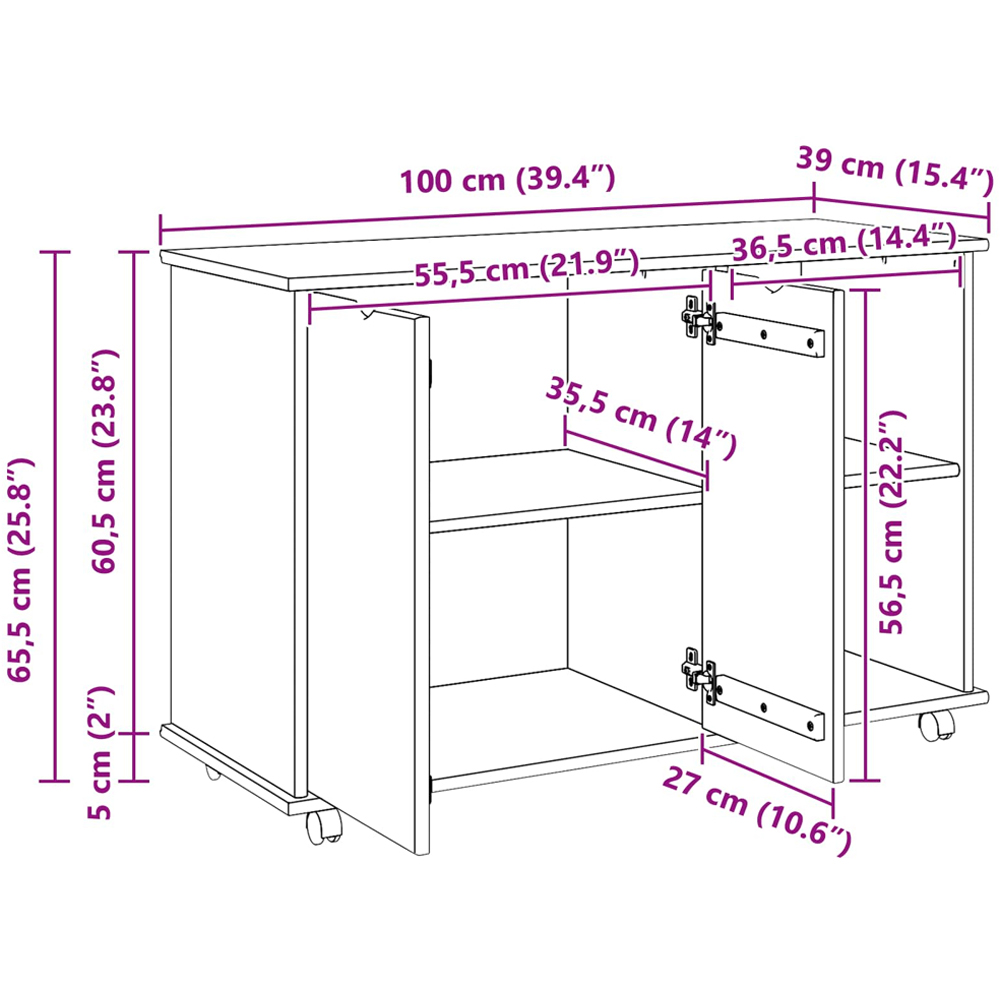 vidaXL 2 Door 2 Shelf Grey Minimalist Rolling Storage Cabinet Image 9