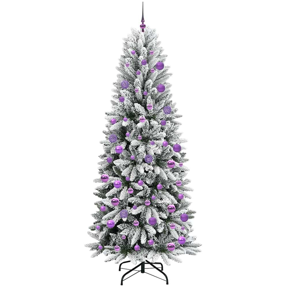 vidaXL Pre-Lit Lilac Baubles Artificial Snow Flocked Christmas Tree 7ft Image 4