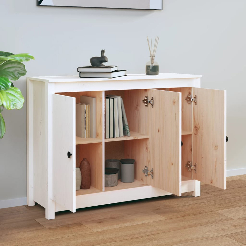 vidaXL 3 Door White Solid Pine Wood Sideboard Image 9
