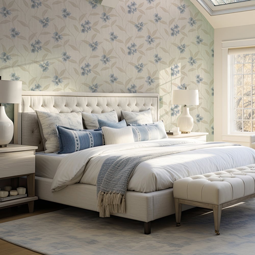 Belgravia Decor Giovanna Floral Blue and Cream Wallpaper Image 3