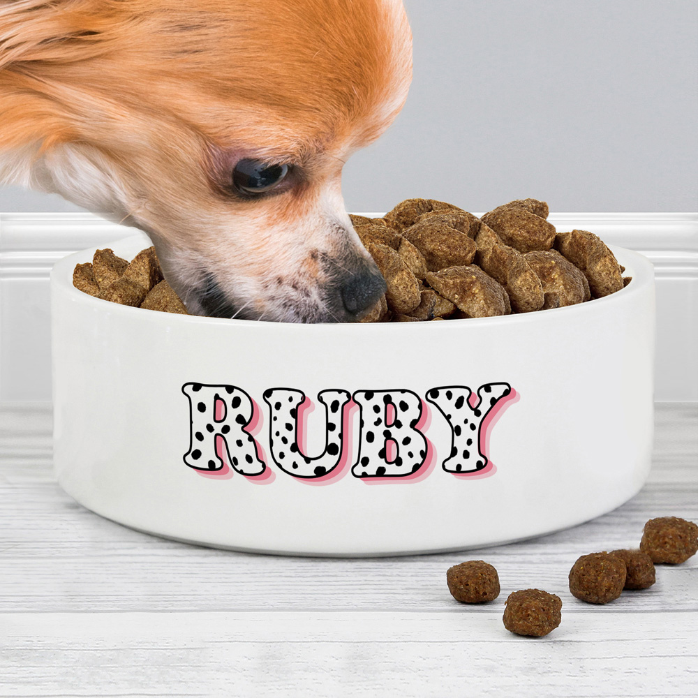 Personalised Memento Pink Spots Name Medium Pet Bowl 14cm Image 3