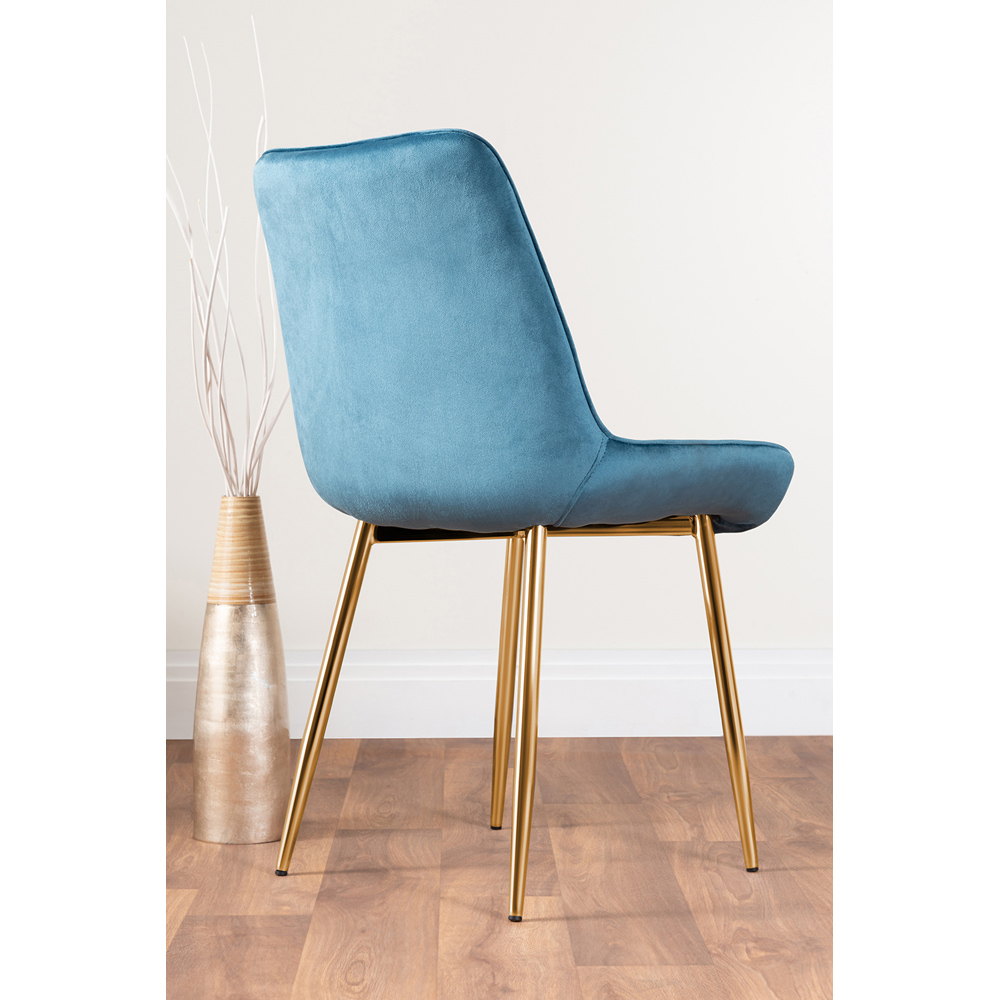 Furniturebox Cesano Set of 2 Blue and Gold Velvet Dining Chair Image 4