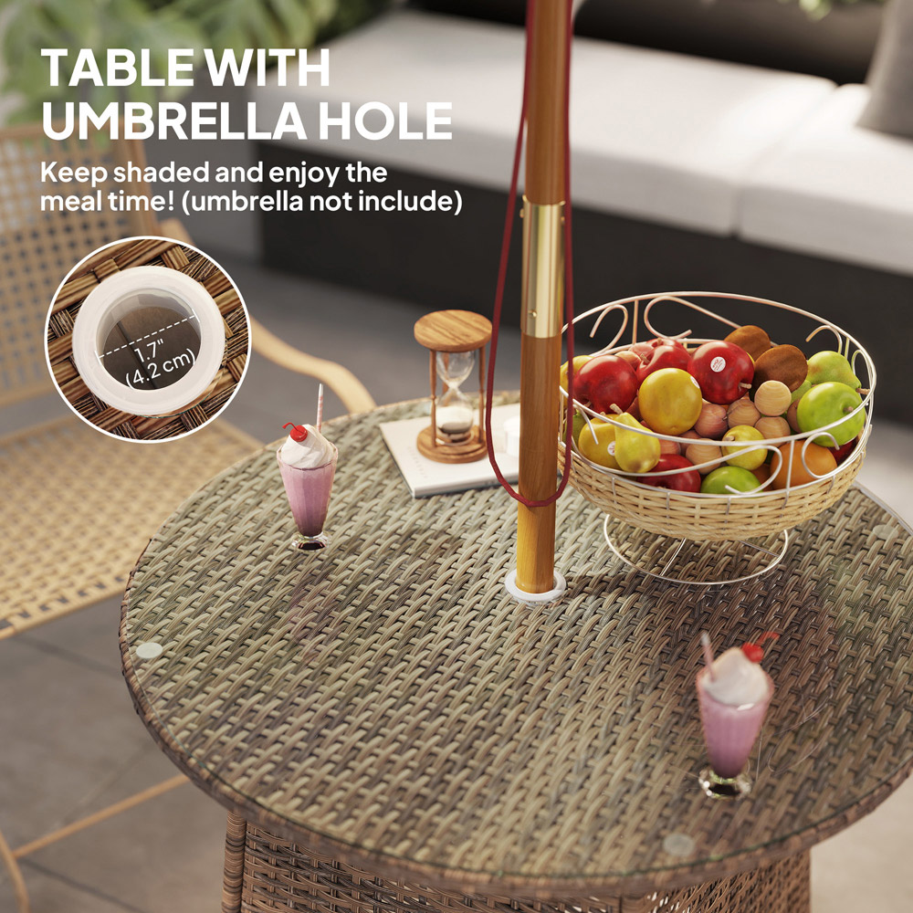 Outsunny Brown Rattan Garden Table with Umbrella Hole Image 5