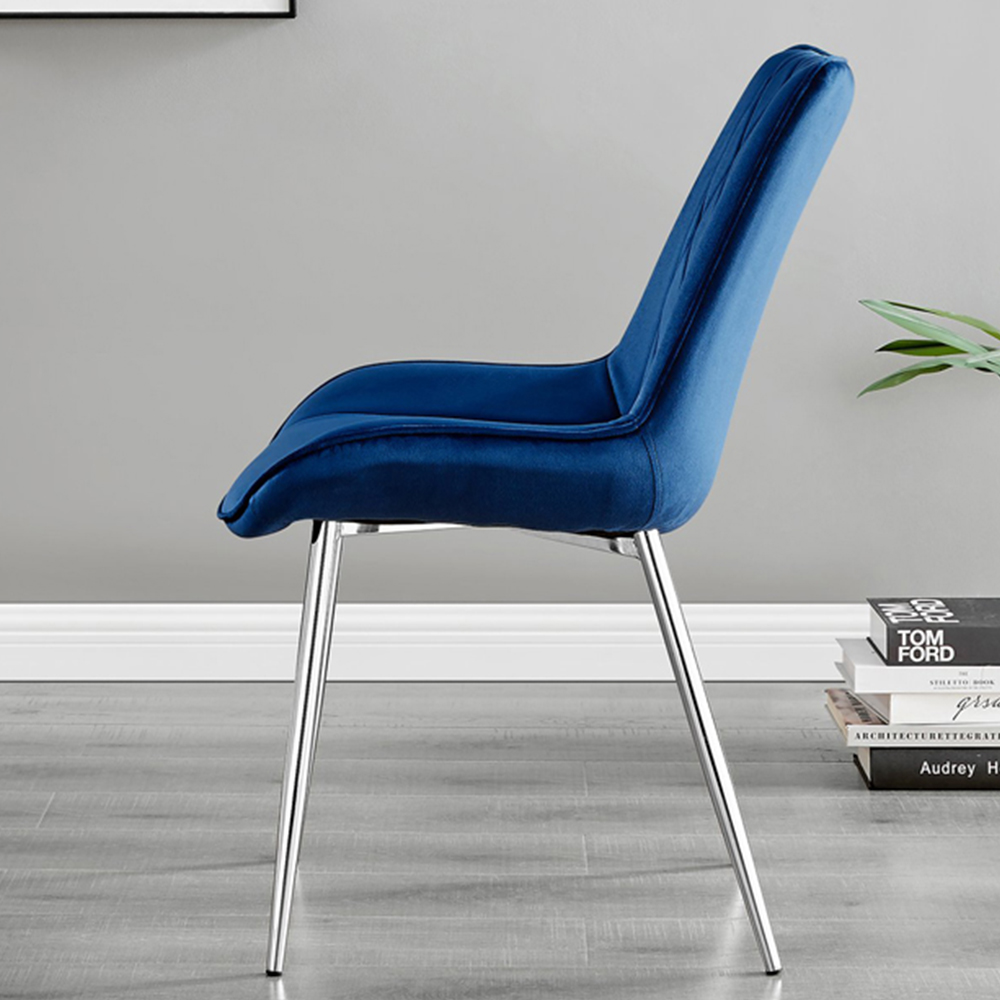 Furniturebox Lucia Cesano 6 Seater Round Dining Set Grey Gloss Navy and Chrome Image 4