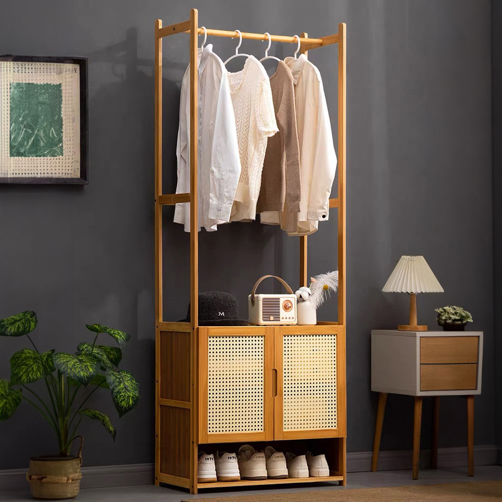 H&O Direct 3 Tier Brown Clothes Rack with Cabinet Image 2