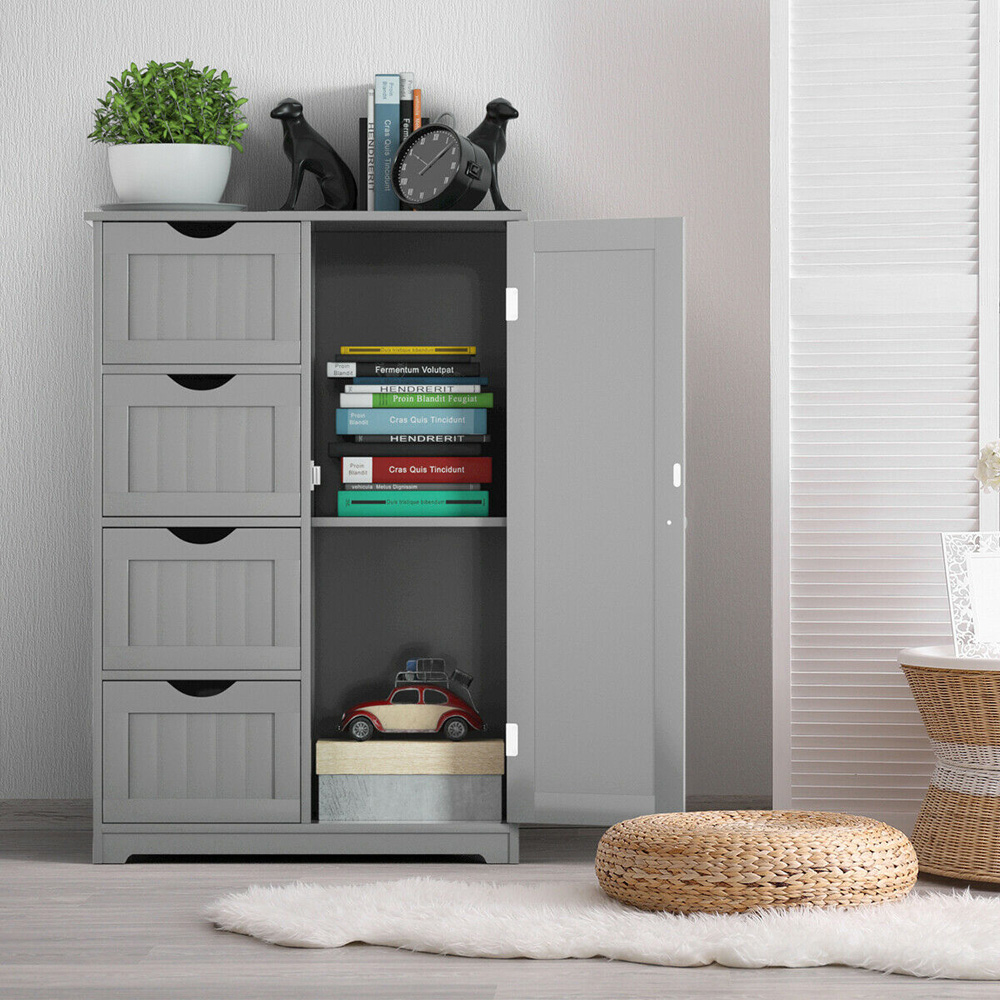 Costway 4 Drawer Single Door Grey Freestanding Storage Cabinet Image 5