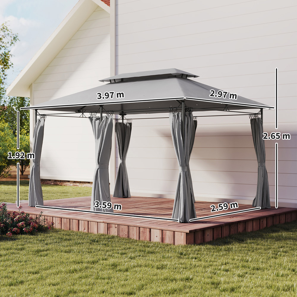 Outsunny 3 x 4m Grey Double Roof Metal Garden Gazebo with Sides Image 9
