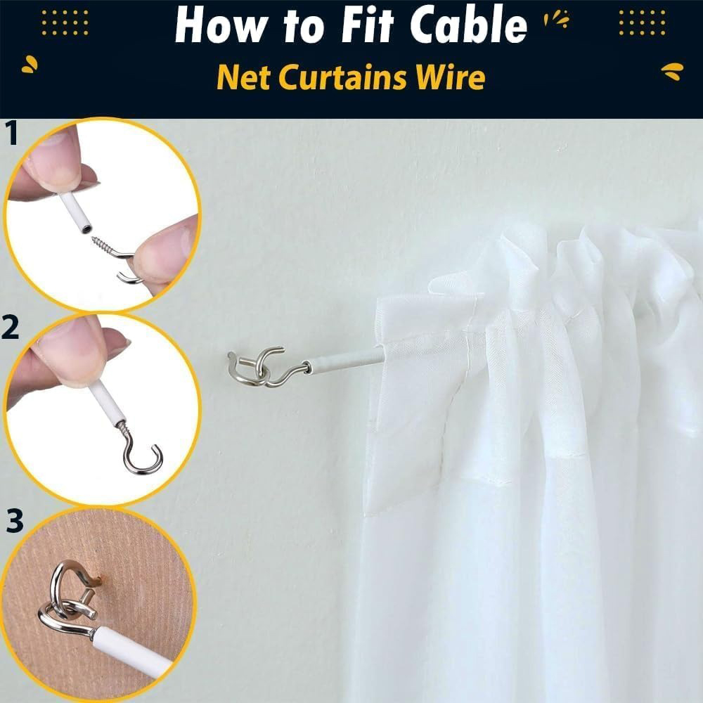 ATEK White Net Curtain Wire with Hooks and Eyes 3m Image 5