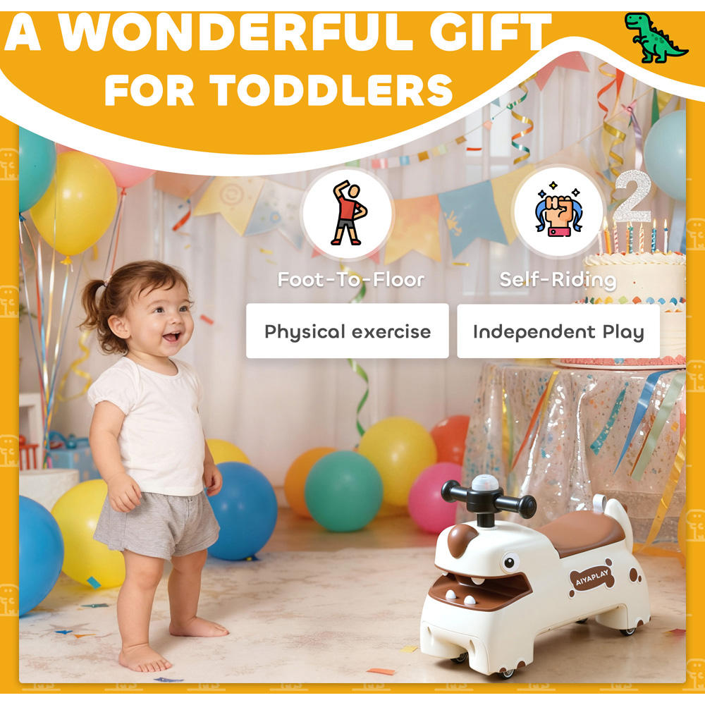 Tommy Toys AIYAPLAY Kids Cream Dinosaur Shape Ride On Car Toddler Walker Image 7