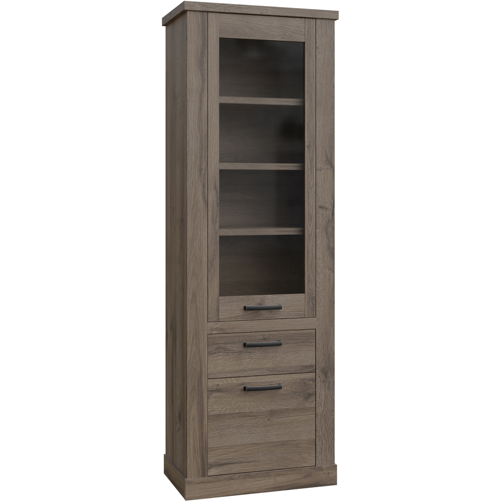 Florence Corona 2 Doors Single Drawer 3 Shelve Tabak Oak Narrow Display Cabinet Image 2