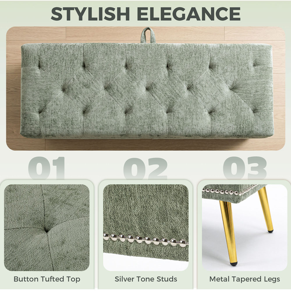 HOMCOM Light Green Chenille Ottoman Storage Box Image 7