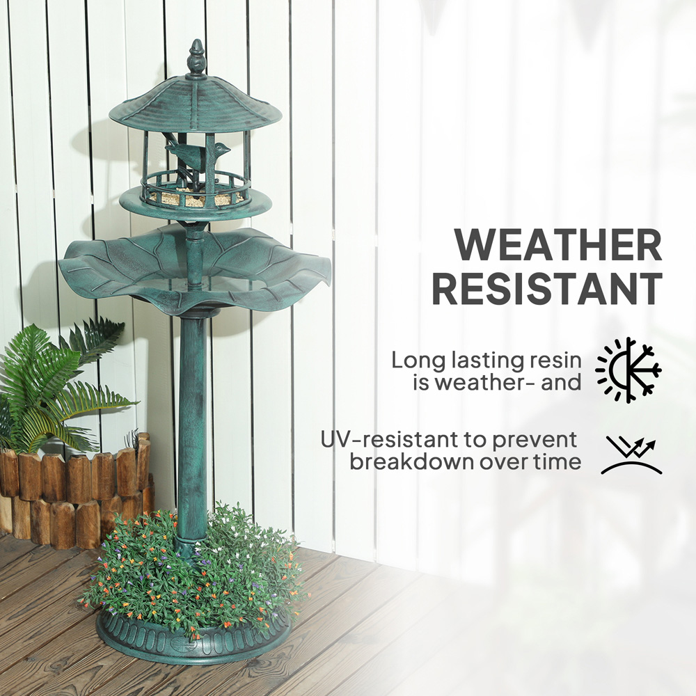 Outsunny 3-in-1 Green Garden Bird Bath with Feeder and Planter Image 6