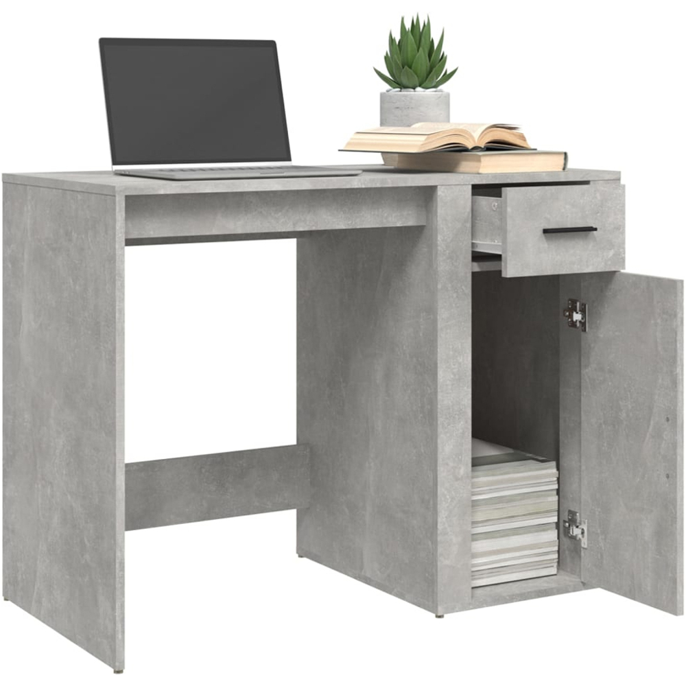 vidaXL Single Door Single Drawer Computer Desk Concrete Grey Image 4