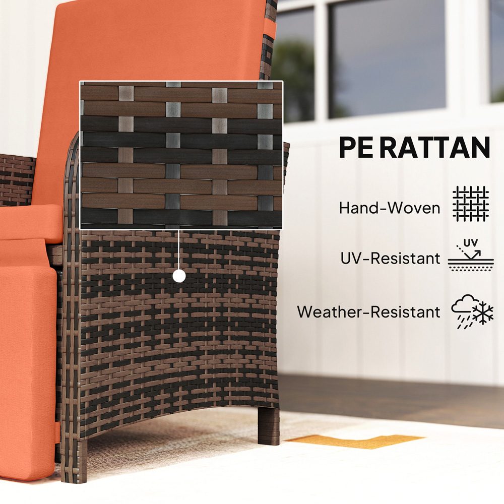 Outsunny 2 Seater Orange PE Rattan Recliner Bistro Set Image 6