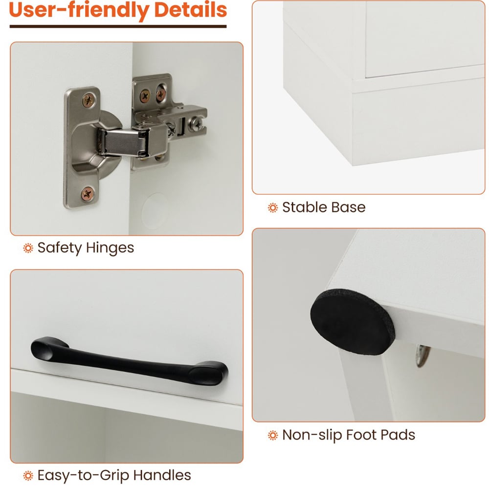 Costway 2 Door 2 Shelf White Tall Freestanding Cupboard Image 6