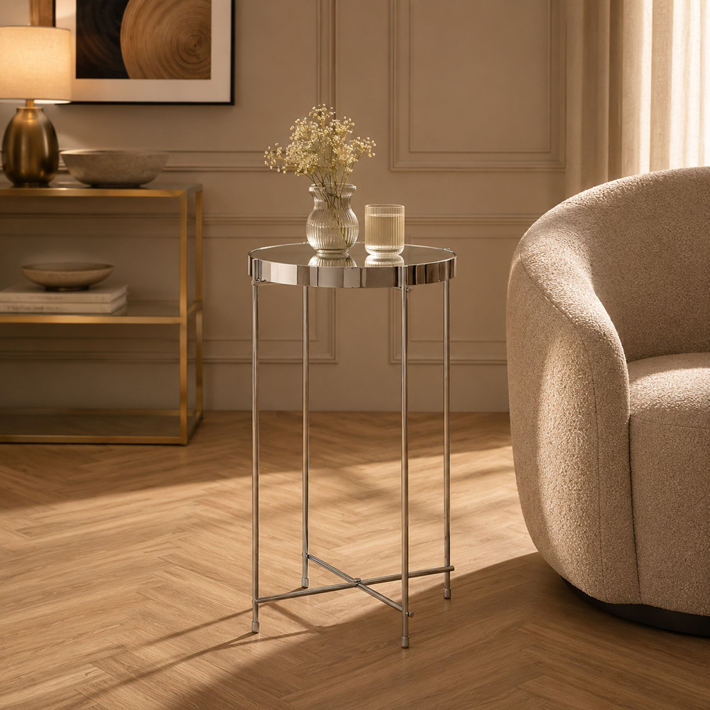 Premier Housewares Allure Silver Mirror Tall Side Table Image 3