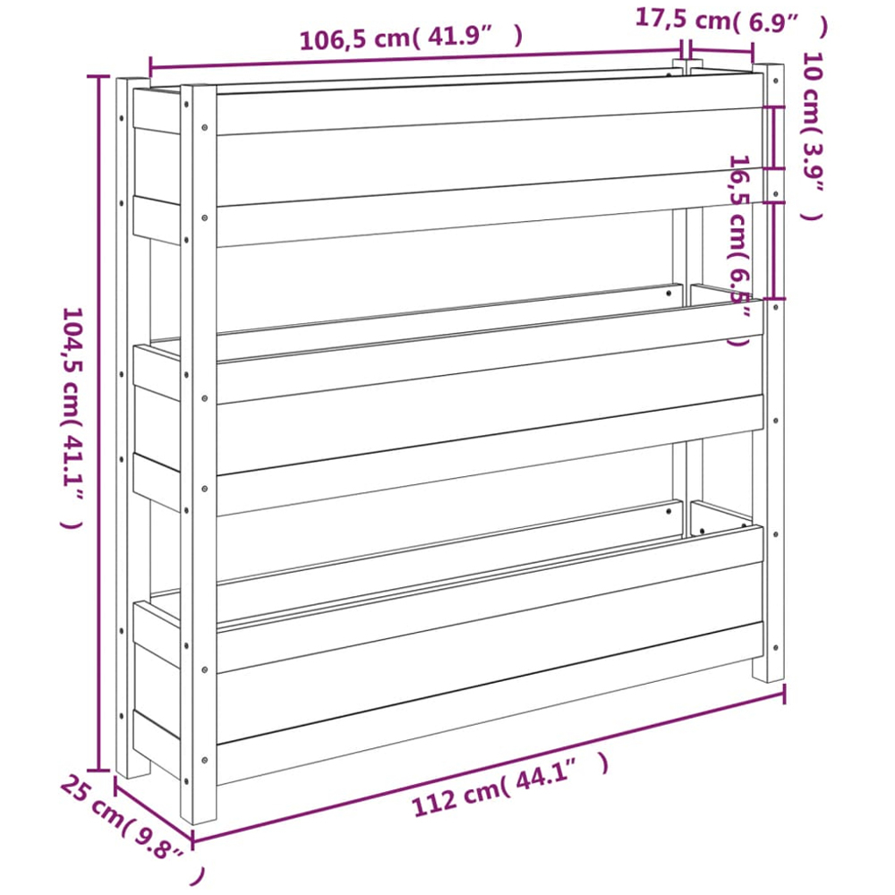 vidaXL 3-Tier Grey Solid Pine Wood Garden Planter 112 x 25 x 104.5cm Image 8