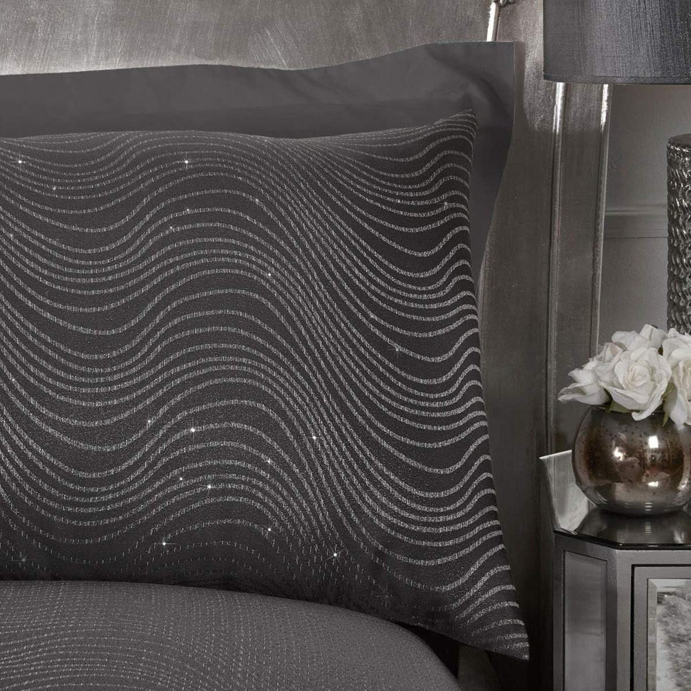 Smart Living Double Charcoal Lurex Jacquard Swirl Duvet Cover Set Image 3